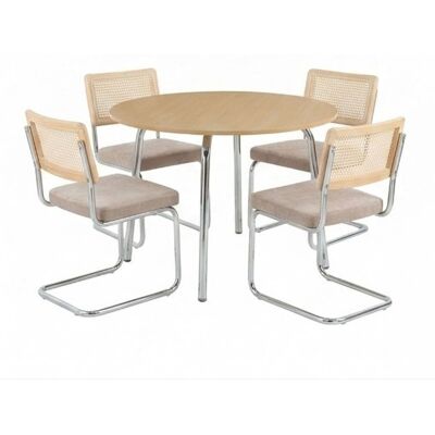 Baita Ensemble repas table effet chêne et 4 chaises ella tissu marron - Publicité Baita Ensemble repas table effet chêne et 4 chaises ella tissu marron - Publicité