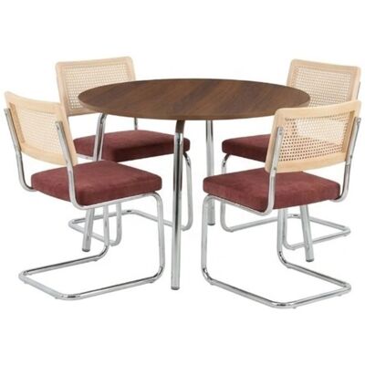 Baita Ensemble table effet noyer et 4 chaises ella tissu bordeaux - Publicité Baita Ensemble table effet noyer et 4 chaises ella tissu bordeaux - Publicité