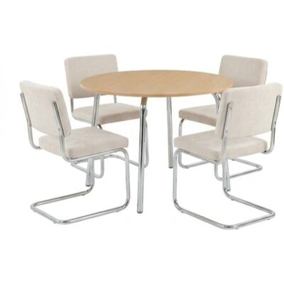 Baita Ensemble repas table effet chêne et 4 chaises jack tissu écru - Publicité Baita Ensemble repas table effet chêne et 4 chaises jack tissu écru - Publicité