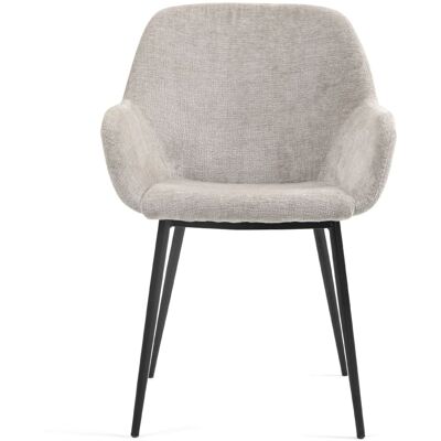 Zago Chaise de table avec accoudoirs tissu chenille taupe pied métal - Publicité Zago Chaise de table avec accoudoirs tissu chenille taupe pied métal - Publicité