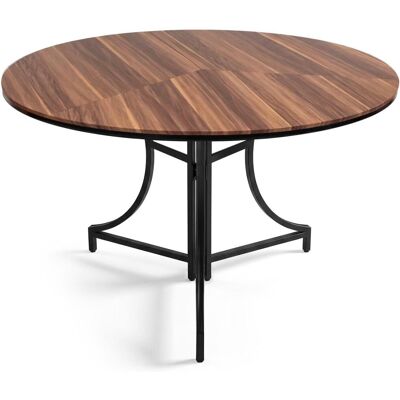 Menzzo Table ronde pliante gain de place ø100cm métal noir et bois noisette - Publicité Menzzo Table ronde pliante gain de place ø100cm métal noir et bois noisette - Publicité