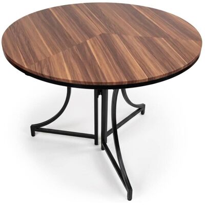 Menzzo Table ronde pliante gain de place ø80cm métal noir et bois noisette - Publicité Menzzo Table ronde pliante gain de place ø80cm métal noir et bois noisette - Publicité
