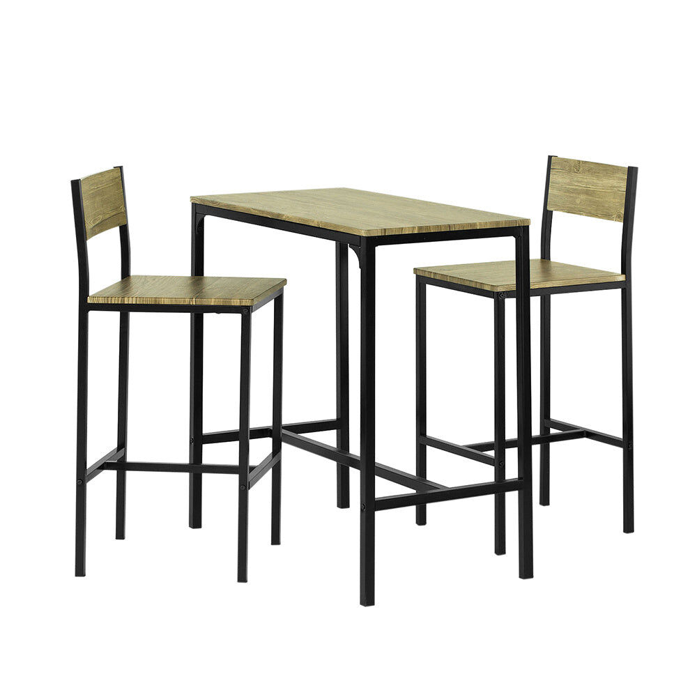 SoBuy Set de 1 table et 2 chaises de bar effet bois et métal noir