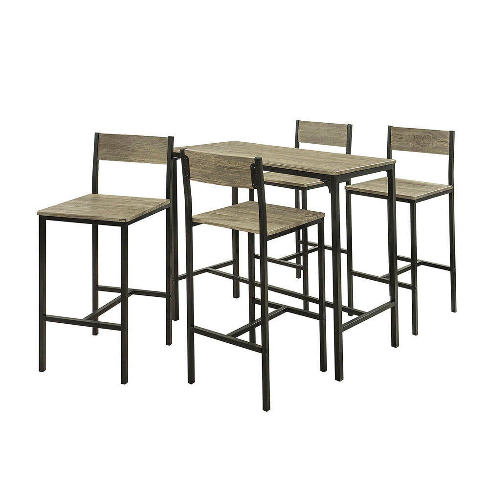SoBuy Set de 1 table et 4 chaises de bar effet bois et métal noir