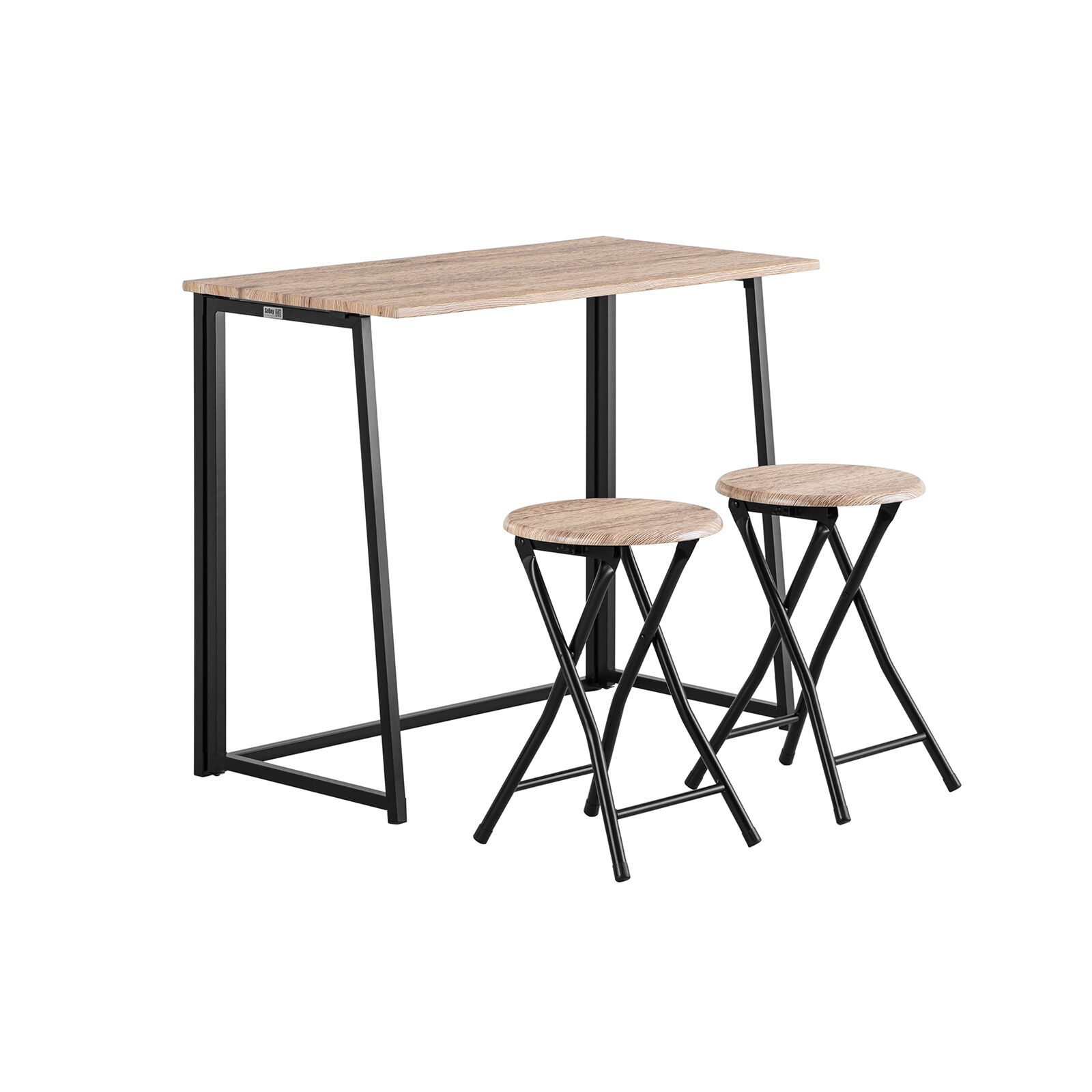 SoBuy Set de table pliante et 2 tabourets pliants effet bois et métal noir