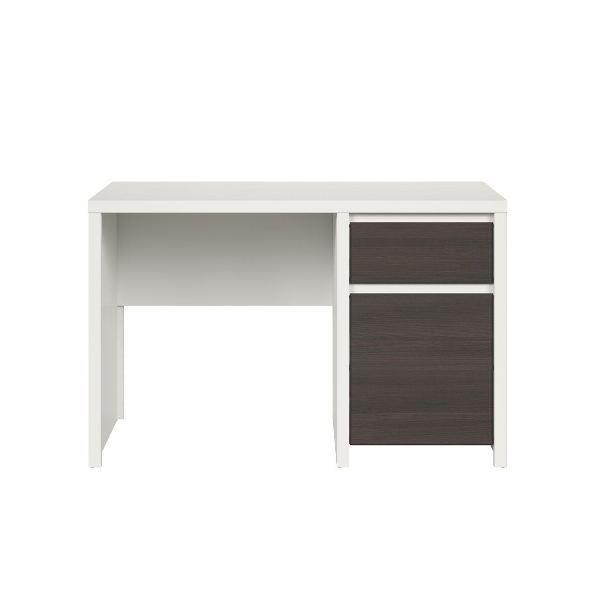 Petits meubles Bureau 1 porte 1 tiroir panneaux agglomérés blanc et naturel foncé