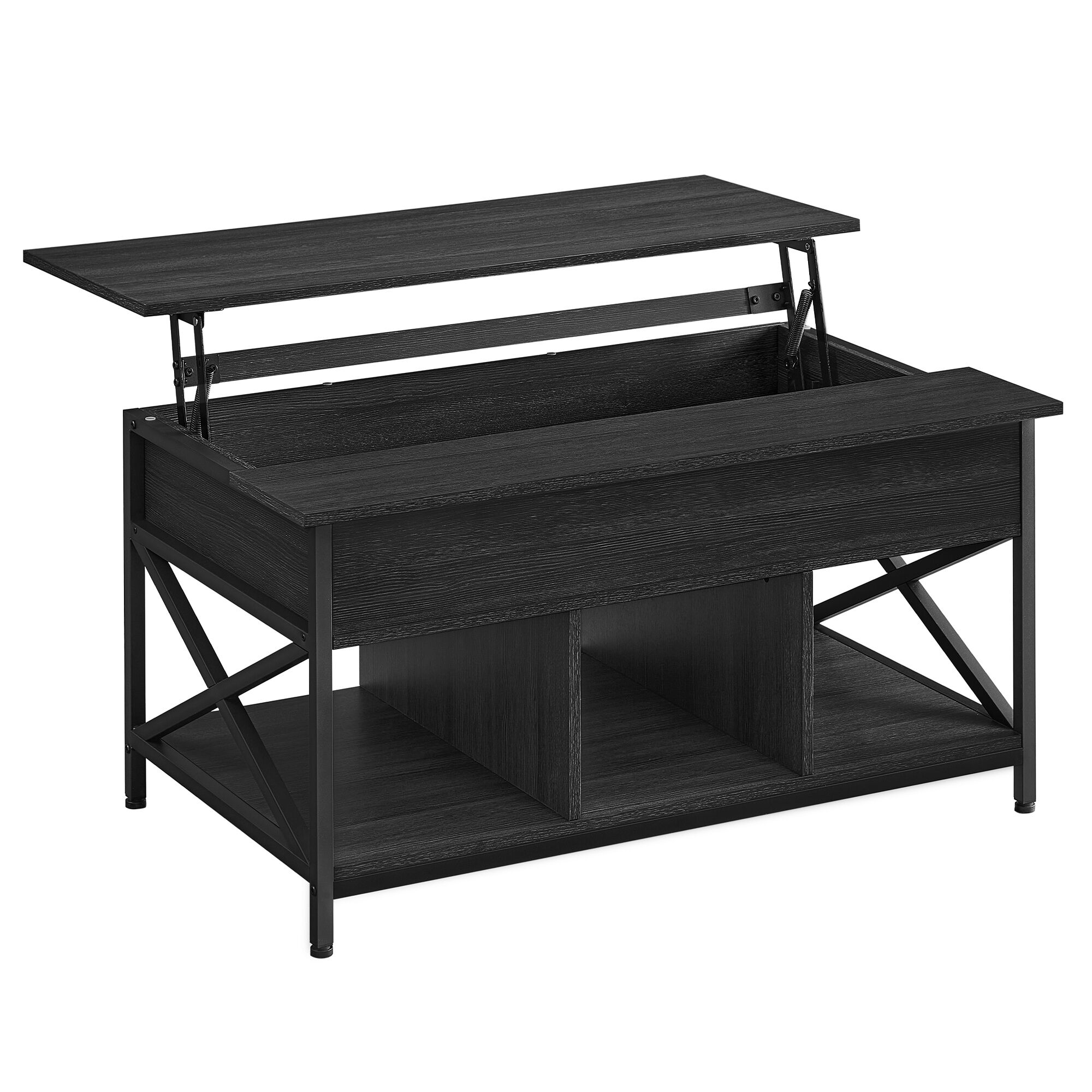 VASAGLE Table basse avec plateau relevable effet bois noir 60 x 100 x 48 cm