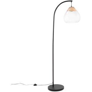 Maisons du Monde Lampadaire en metal noir et abat-jour en hevea et verre H160