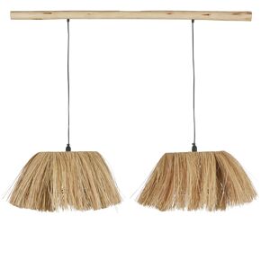 Maisons du Monde Suspension rampe en bois d'eucalyptus et 2 abat-jours en fibre vegetale