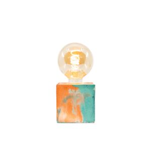 Junny Lampe cube marbre en beton turquoise & orange