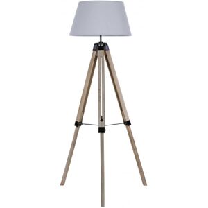 Wadiga Lampadaire trepied bois abat-jour gris clair H144cm