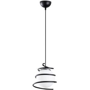 Wonderlamp Suspension sphere en verre blanc entoure d'une spirale noire