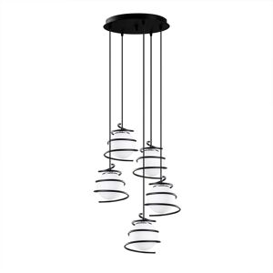 Wonderlamp Suspension 5 lumieres avec spheres entourees de spirales noires