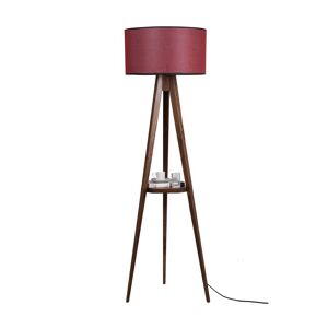 Wonderlamp Lampadaire tripode avec etagere en bois et abat-jour en tissu rouge