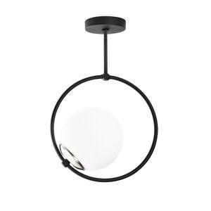 Wonderlamp Plafonnier noir en forme d'anneau avec sphere en verre opale