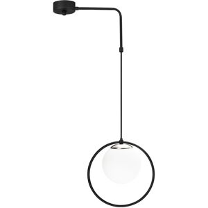 Wonderlamp Suspension noir en forme d'anneau avec une sphere en verre opale