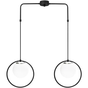 Wonderlamp Suspension forme anneau noir a 2 lumieres avec sphere en verre opale