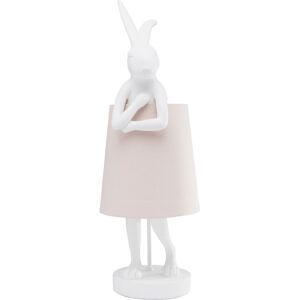 Kare Design Lampe lapin en polyresine blanche et abat-jour en lin rose H50