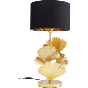 Kare Design Lampe 5 feuilles de ginkgo acier dore et abat-jour coton noir