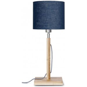 Good & Mojo Lampe de table bambou abat-jour lin bleu denim, h. 59cm