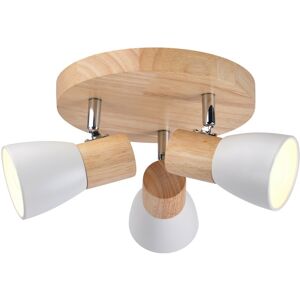 Cristalrecord Plafonnier nordique en bois et 3 spots blancs orientables