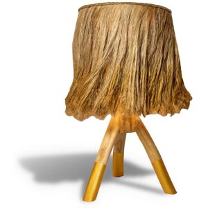 Now s Home Lampe de table en bois et feuilles d'abaca naturel et dore h60cm