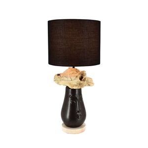 Now s Home Lampe de table visage en ceramique et acacia noir h46cm