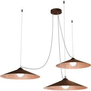 Lumicom Suspension metal marron corten et feuille cuivre interne 3X E27