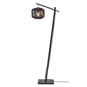 Good & Mojo Lampadaire bambou abat-jour rotin noir, h. 150cm