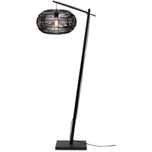 Good & Mojo Lampadaire bambou abat-jour rotin noir, h. 176cm