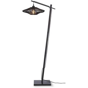 Good & Mojo Lampadaire bambou abat-jour rotin noir, h. 150cm