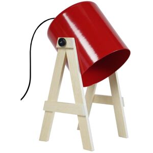 Tosel Lampe de bureau bois naturel et rouge