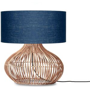 Good & Mojo Lampe de table rotin abat-jour lin naturel/bleu denim, h. 60cm