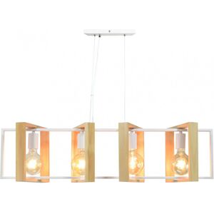 C-Creation Suspension 4 lumieres en metal blanc et bois naturel