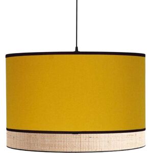 Kauze Luminaires Suspension en coton jaune moutarde et raphia Ø 50cm H25cm