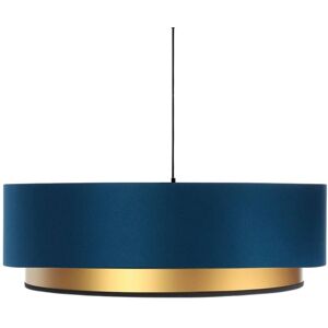 Kauze Luminaires Suspension en coton bleu canard et cylindre Or Ø 60cm H25cm