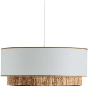 Kauze Luminaires Suspension en coton blanc et raphia Brun Ø 50cm H25cm