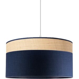 Kauze Luminaires Suspension en lin bleu et bandeau raphia Ø 40cm H25cm