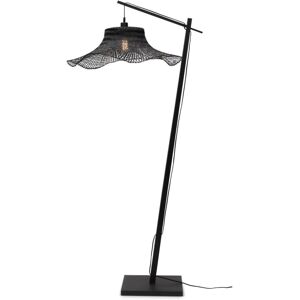 Good & Mojo Lampadaire bambou abat-jour bambou noir, h. 176cm