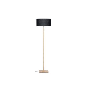 Good & Mojo Lampadaire bambou abat-jour lin noir, h. 167cm