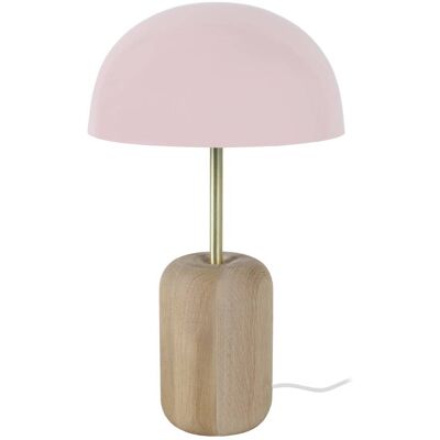 Tosel Lampe à poser bois naturel abat-jour métal rose - Publicité Tosel Lampe à poser bois naturel abat-jour métal rose - Publicité