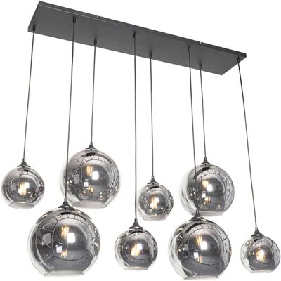 QAZQA Lampe suspension art déco noire verre fumé 8 lumières - Publicité QAZQA Lampe suspension art déco noire verre fumé 8 lumières - Publicité