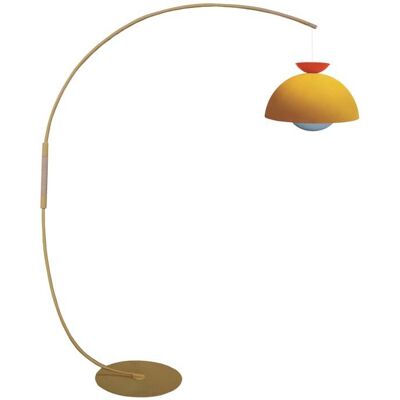 Tosel Lampadaire métal jaune pastel bois naturel abat-jour multicolore - Publicité Tosel Lampadaire métal jaune pastel bois naturel abat-jour multicolore - Publicité