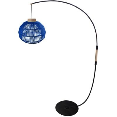 Tosel Lampadaire métal noir bois naturel abat-jour fibre bleu - Publicité Tosel Lampadaire métal noir bois naturel abat-jour fibre bleu - Publicité