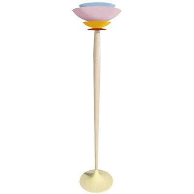 Tosel Lampadaire bois naturel métal beige abat-jour multicolore - Publicité Tosel Lampadaire bois naturel métal beige abat-jour multicolore - Publicité