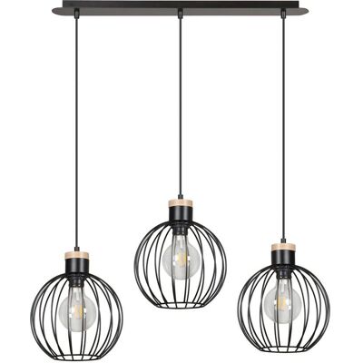 Wonderlamp Suspension en métal avec 3 abat-jour noirs et bois - Publicité Wonderlamp Suspension en métal avec 3 abat-jour noirs et bois - Publicité