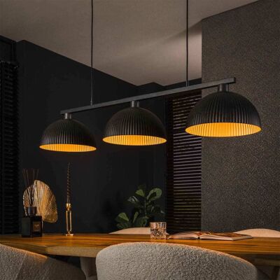 Maison et Styles Suspension 3 lampes 120x30x150 cm en métal noir et doré - Publicité Maison et Styles Suspension 3 lampes 120x30x150 cm en métal noir et doré - Publicité