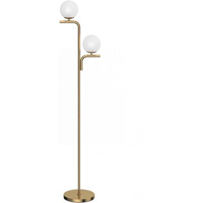 Homcom Lampadaire sur pied salon double tête verre et acier doré - Publicité Homcom Lampadaire sur pied salon double tête verre et acier doré - Publicité
