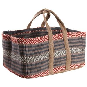 Aubry Gaspard Sac a buches en toile de jute epaisse pampa taupe et rouge