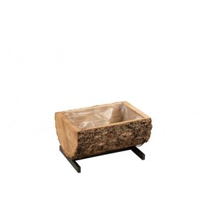 LANADECO Cache-pot sur pied 1/2 tronc bois/metal noir L40cm